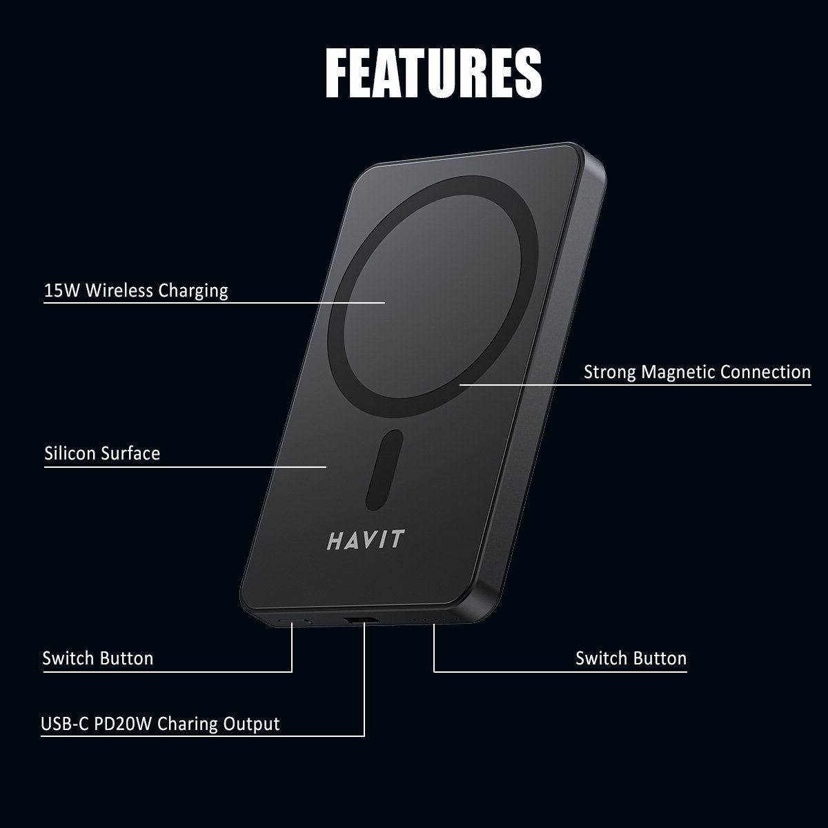 Havit Magsafe Power Bank | Magnetic Wireless | 5000mAh 10000mAh | PD 22.5W 20W 15W Fast Charging - Image 3