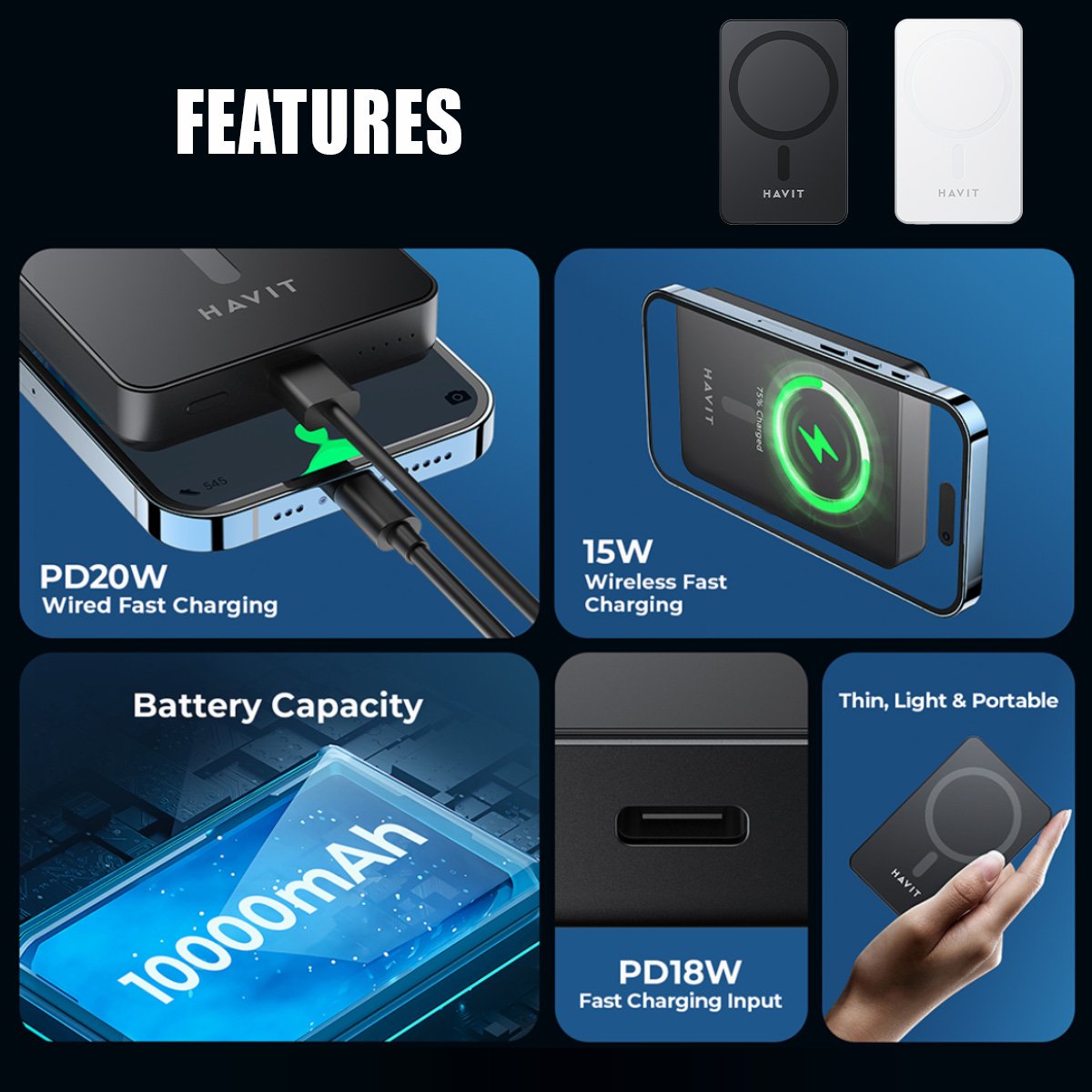 Havit Magsafe Power Bank | Magnetic Wireless | 5000mAh 10000mAh | PD 22.5W 20W 15W Fast Charging - Image 4