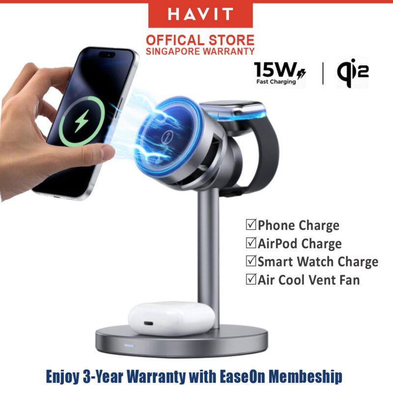 Havit 3-in-1 Wireless Charging Stand Qi2 | 15W Magnetic Charging Station (Phone / Watch / Earbuds)