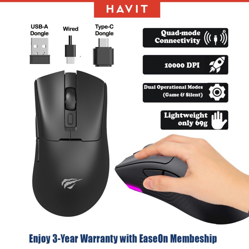Havit MS966WB Ultralight Quad-Mode Gaming Mouse | Game&Silent Modes | Weights 69g