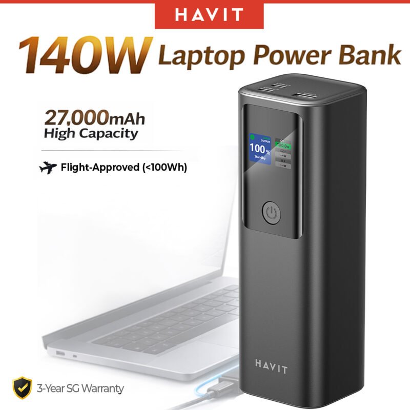 Havit Power Bank 27000mAh PD 140W Laptop Fast Charging | Smart LED Display