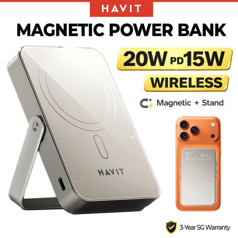 Havit Magnetic Power Bank | Magnetic Wireless Charger | 10000mAh 20W PD Fast Charge | Built-in Stand