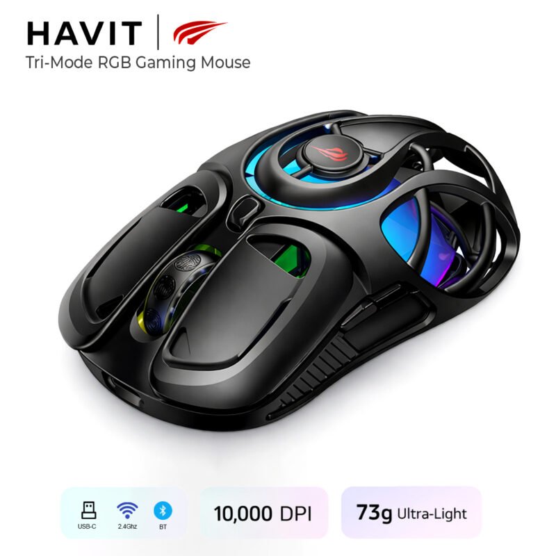 Havit MS1041WB Tri-Mode Gaming Mouse | 10,000 DPI | RGB | Ultra-Light 73g